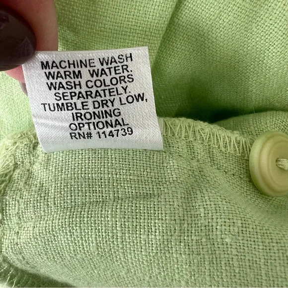 Flax 100% Linen Dress Small Green Button Down Pockets Long Sleeve Tunic Pleated - Picture 7 of 13